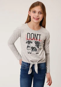 Roper Girls Kids Grey Poly/Rayon Don't Have A Cow L/S T-Shirt - Picture 1 of 4