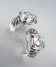 GORGEOUS 18kt White Gold Plated Cable Clear Quartz Crystal Huggie Post Earrings