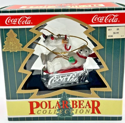 VTG 1996 Coke Coca-Cola Polar Bear Sledding Cubs Ornament NIB Cavanagh 97002 - Image 1 of 4