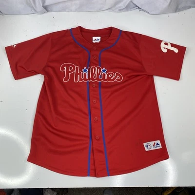 Vintage Ryan Howard Philadelphia Phillies Red Jersey #6 Mens L Stitched Button - Image 1 of 4