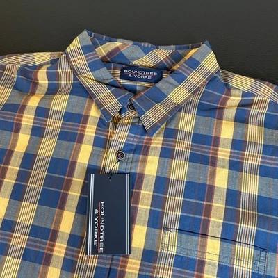 Camisa a Cuadros Roundtree & Yorke Abotonada Manga Corta Informal Azul Amarillo Para Hombres XXL Foto 1 de 4