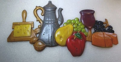 Винтажное настенное крепление для кухни фруктов/сыра/вина 1950-е с автографом Среднего Запада 20 дюймов - Изображение 1 из 4