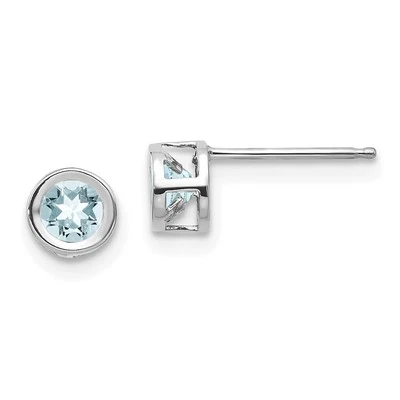 14k White Gold 4mm Bezel March/Aquamarine Post Stud Earrings for Women 0.26gm - Image 1 of 4
