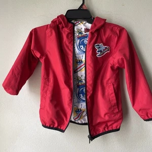 Boys 365 Kids Size 6 Hooded Reversible Zip Windbreaker Jacket Red Sharks - Picture 1 of 6