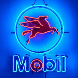 Mobil Gasoline Neon Sign For Gas Station Motor Store Garage Wall Decor 19x15