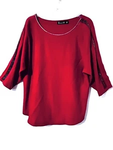 7th Avenue Design Studio New York & Co Damen XL rot 3/4 Arm Pullover Goldrand - Bild 1 von 5
