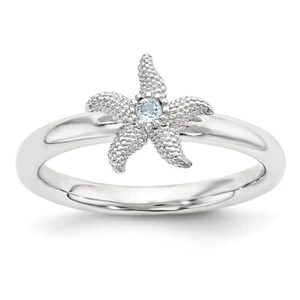 Lex & Lu Sterling Silver Stackable Expressions Blue Topaz Starfish Ring LAL9049 - Picture 1 of 3