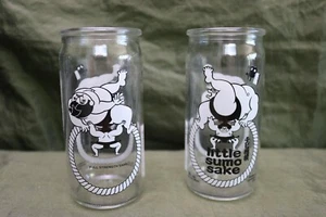 Little Sumo Sake Glasses Set of 2 Wrestling White Black Clear 6 0z - Picture 1 of 6
