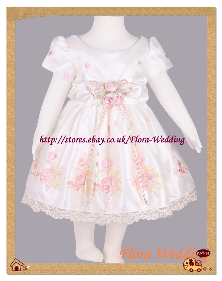 FLORA Satin Flower Girl Bridesmaid Gown/Pageant Party Christening Dress,Ivory Wave