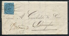 Sardegna 1853 - 20 cent. azzurro su lettera da Nizza Marittima