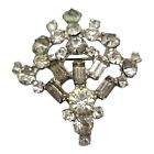 Silver Tone Clear CZ Rhinestone Art Deco Style Openwork Diamond Pin Brooch