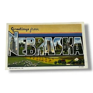 Tarjeta postal saludos desde Nebraska carta grande tarjeta de lino D254 - Imagen 1 de 2