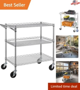 Heavy Duty 3 Tier Utility Cart with Handle Bar - Steel Rolling Cart with Wheels - Picture 1 of 9