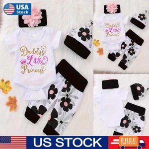 4PCS Newborn Baby Girl Kid Tops Romper Floral Pants Headband Outfits Set Clothes - Picture 1 of 12