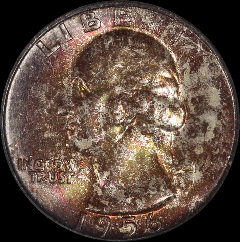 1956 D Washington Quarter NGC Toner Silver Obsolete Old Type Coin Crusty Color Cover