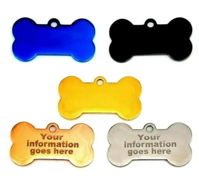 Personalised Pet Tag ID Tags Dog Tags Engraved Collar Tag Bone, stainless steel - Image 1 of 2