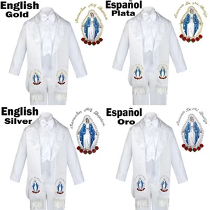 Boy Baby Christening White Tail Tuxedo Color Embroidery Virgin Mary Stole Sm-20 - Picture 1 of 8