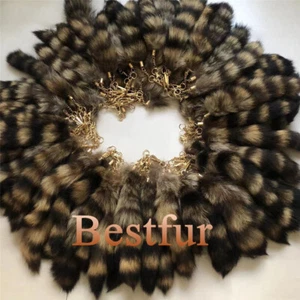 100Pcs/lot- Real Raccoon Fur Tail Car Phone Bag Pendant Cosplay Toy Gift Tassels - Picture 1 of 4