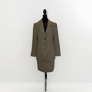 Vtg Louis Feraud Skirt Suit US Size 10 Olive Wool Blend Greece UK 14 2Piece  - Picture 1 of 17