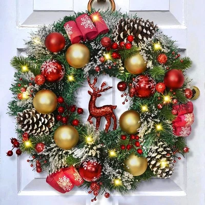 Christmas Wreaths for Front Door, 16'' Christmas Wreath with Lights Sparkly Red  - Image 1 of 4