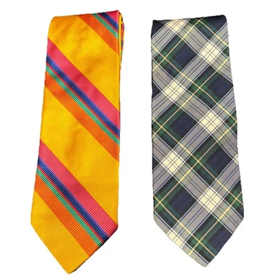 2 BREUER Silk Ties, Bold Bright Stripes & Traditional Plaid 3.5” Wide Italy - Image 1 of 4