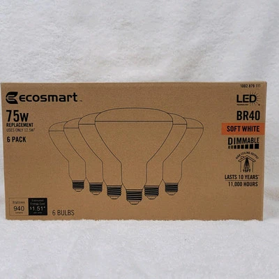 Flood Light Bulbs 6-Pk EcoSmart 940 Lm 75W Dmble BR40 Soft Wht Med Base New Open - Image 1 of 4