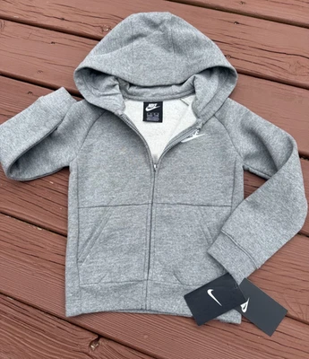NIKE Gray  Hoodie Kids Full Zip Fleece Lined  Sweatshirt Boys size 5-6 New - Image 1 of 4