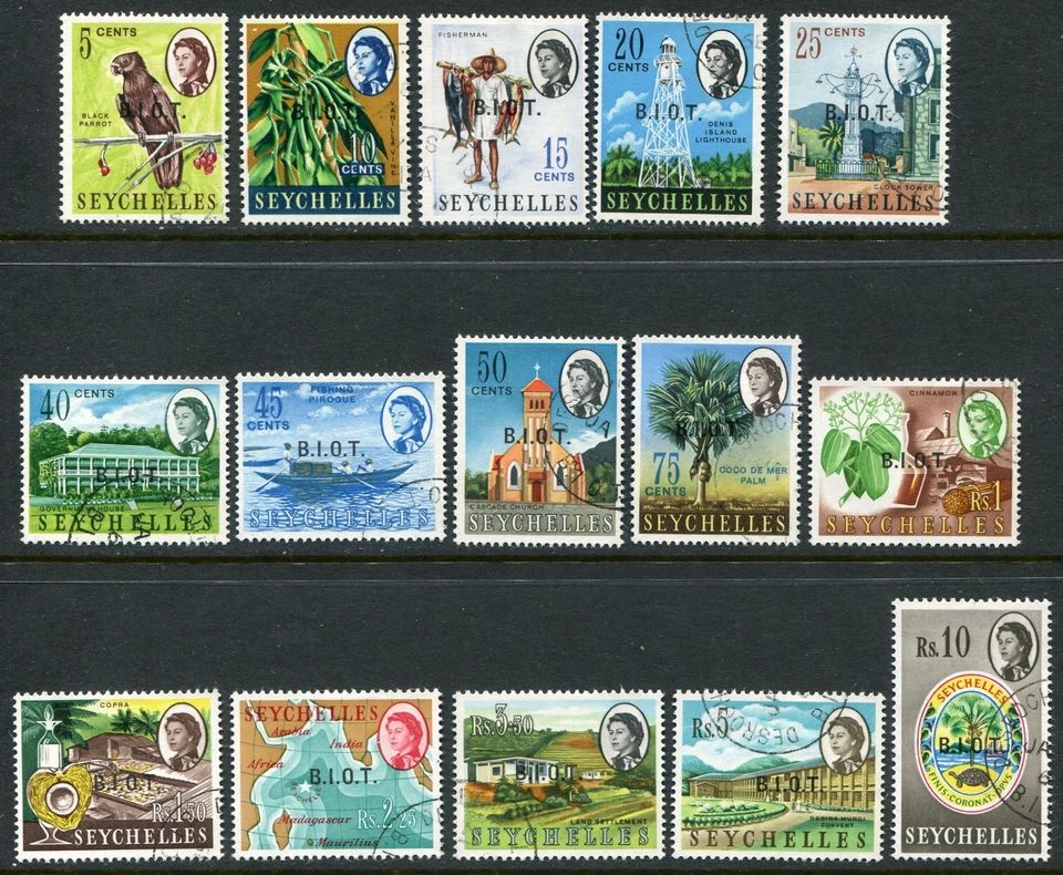 Territorio Británico del Océano Índico 1968 en Seychelles 5c-10r SG 1-15 usado (cat. £32) Foto 1 de 1