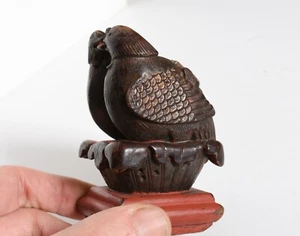 Antique 1860s Chinese Lacquered, hand carved wooden Birds. Fledgling. - Picture 1 of 12