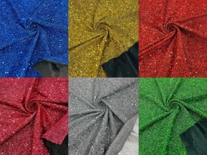 Metallic Foil Sequins - 2 Way Stretch Spandex with 5mm Sequins Fabric By Yard - Picture 1 of 22