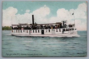 1909 Cayuga Lake, NY Dampfer Mohawk Postkarte Brown Line antikes Dampfschiff - Bild 1 von 2