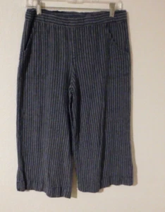 Democracy Women's Wide Leg Capri Pants Striped Linen-Blend Pull On Small - Picture 1 of 9