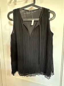Madewell | Womens Top | XSmall | Black Sheer Sleeveless Tank Keyhole Pleated - Picture 1 of 4
