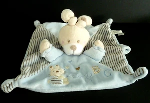 SD* DOUDOU PLAT SIMBA NICOTOY LAPIN ABC BLEU BLANC MARRON OREILLE NOUEE RAYE TBE - Foto 1 di 13