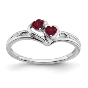 14K White Gold Created Red Ruby Diamond 2 Stone Heart Ring Love Band July ... - Picture 1 of 100