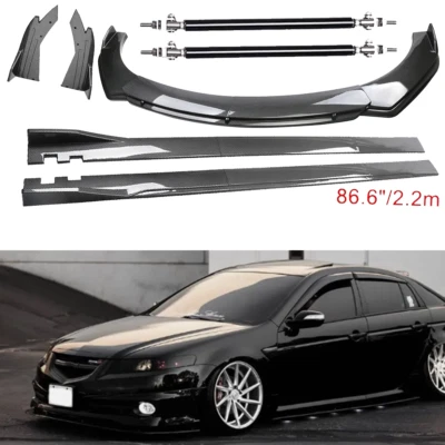 For Acura TL Carbon Fiber Front Bumper Lip Spoiler 86.6" Side Skirt Kit Foto 1 de 4