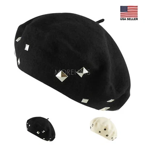 Moerhats Damen Wolle Square Stud Baskenmütze warm Winter Ski Freizeit warm Freizeitmütze - Bild 1 von 4