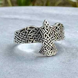 Handcrafted 925 Sterling Silver Bird Celtic Knot Odin's Raven Viking Ring - Picture 1 of 6