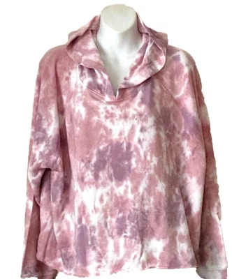 NWT LUCKY BRAND Women's Sz. L Tie Dyed White/Pink Cotton blend Hoodie Row Edge - Image 1 of 4