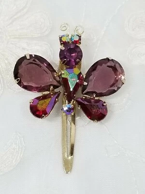 КРАСИВЫЙ ВИНТАЖНЫЙ AB КРАСНЫЙ И ФИОЛЕТОВЫЙ СО СТРАЗАМИ КАБОШОН БАБОЧКА ЗАКОЛКА ДЛЯ ВОЛОС - Изображение 1 из 4