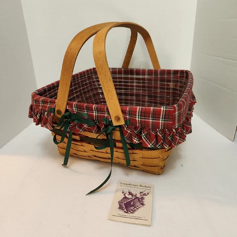 Longaberger 1993 Green Christmas Homecoming Holiday Hostess Basket+Liner+Protect Cover