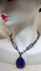 Chicos Gunmetal Ton große kobaltblau glasfacettierte Anhängerkette - Bild 1 von 6