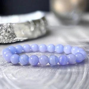 Natural Blue Lace Agate Chalcedony 8mm Beads Healing Energy Stretch Bracelet - Picture 1 of 4