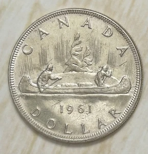 1961 KANADA SILBER DOLLAR - schöne UNC Details. Geringe Gebrauchsspuren - schöne Münze - Bild 1 von 2