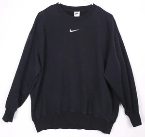 Nike Sweatshirt Herren Large schwarz Center Swoosh Rundhalsausschnitt Fleece weiß Etikett - Bild 1 von 16