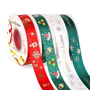 Christmas Ribbon 4 Rolls 3/4 Inch x 90 Yards Red Green White Satin for Gift - Picture 1 of 7
