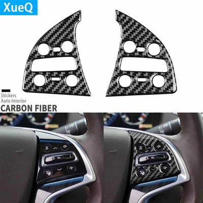 Cubierta de botón de volante interior de fibra de carbono real para Cadillac XTS 2013-19 Foto 1 de 4