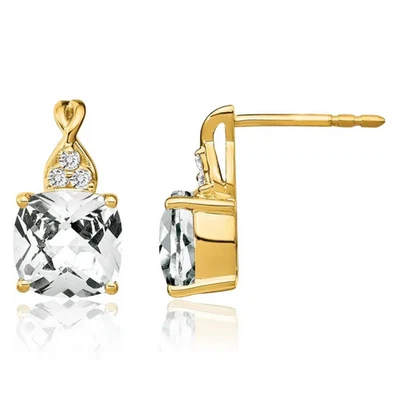 14K Solid Two Tone Gold Topaz Diamond Dangle Earrings - Image 1 of 4