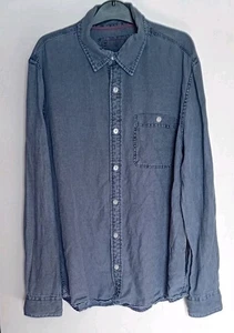 Camisa de lino azul Fat Face para hombre talla grande manga larga look vaquero - Imagen 1 de 12