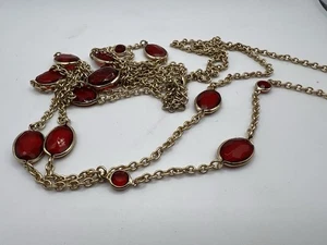 Conjunto de bisel collar de vidrio bisel rojo conjunto de vidrio doble hilo collar largo  - Imagen 1 de 2